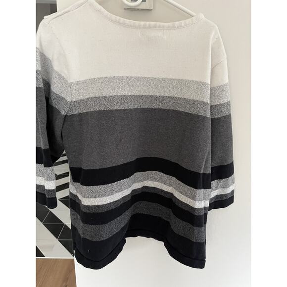 Karen Scott Woman 2X Cotton Sweater Boat Neck Black White Gray Oversize Relaxed - Picture 3 of 5